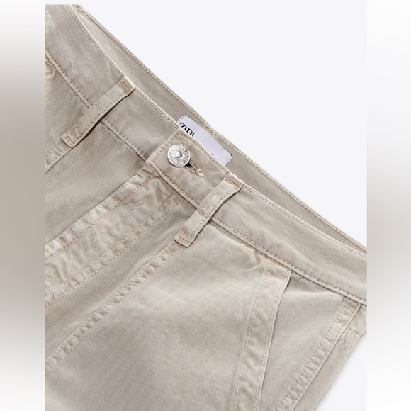 Zara trf high rise waist cargo shorts stone taupe gray 0 25 6688/001 - Picture 6 of 11